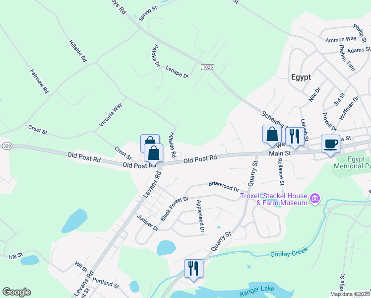 map of restaurants, bars, coffee shops, grocery stores, and more near 4319 Hillside Rd in Coplay