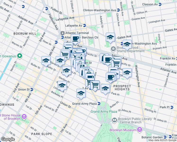 map of restaurants, bars, coffee shops, grocery stores, and more near 542 Bergen Street in Brooklyn