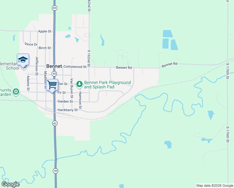 map of restaurants, bars, coffee shops, grocery stores, and more near 1135 Garden Street in Bennet