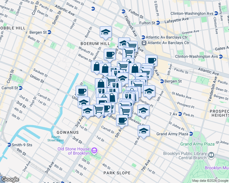 map of restaurants, bars, coffee shops, grocery stores, and more near 150 4th Avenue in Brooklyn