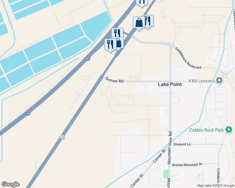 map of restaurants, bars, coffee shops, grocery stores, and more near 8260 Strasser Court in Lake Point