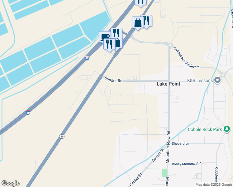 map of restaurants, bars, coffee shops, grocery stores, and more near 8260 Strasser Court in Lake Point