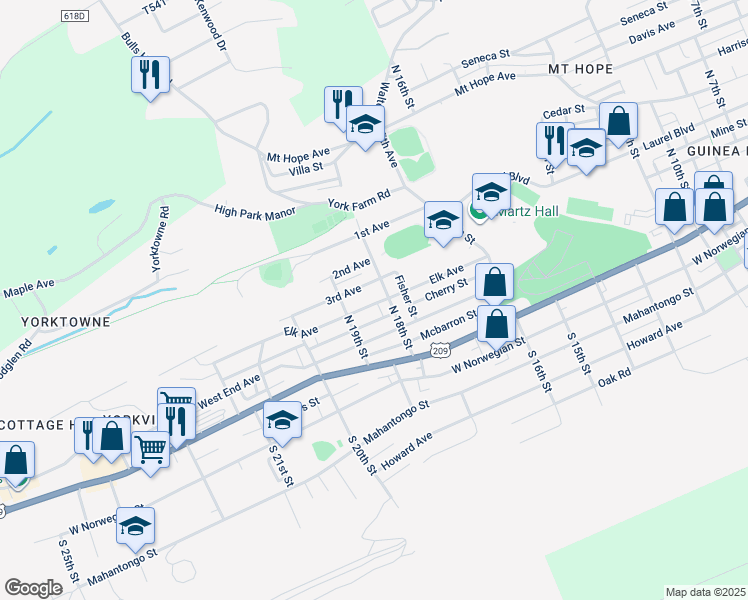 map of restaurants, bars, coffee shops, grocery stores, and more near 1814 Elk Avenue in Pottsville