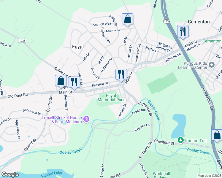 map of restaurants, bars, coffee shops, grocery stores, and more near 4548 Main Street in Lehigh County