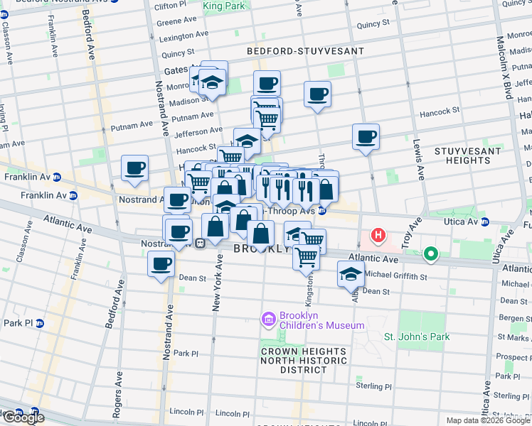 map of restaurants, bars, coffee shops, grocery stores, and more near 4 Brooklyn Avenue in Brooklyn