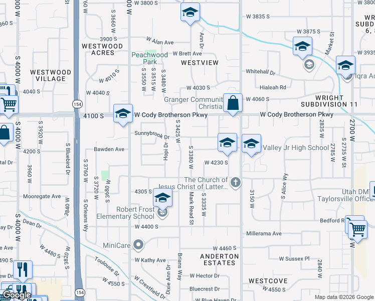 map of restaurants, bars, coffee shops, grocery stores, and more near 4192 Mark Read Street in West Valley City
