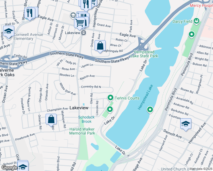 map of restaurants, bars, coffee shops, grocery stores, and more near 882 Janos Lane in West Hempstead