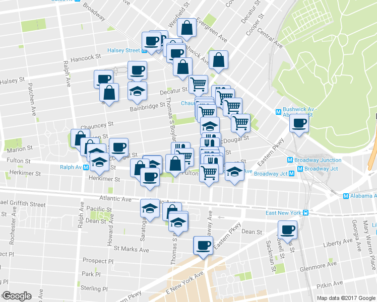 map of restaurants, bars, coffee shops, grocery stores, and more near 202A Macdougal Street in Brooklyn