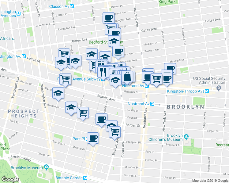 map of restaurants, bars, coffee shops, grocery stores, and more near 22 Brevoort Place in Brooklyn