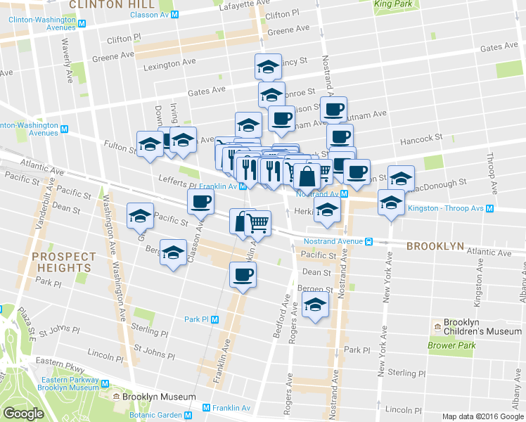 map of restaurants, bars, coffee shops, grocery stores, and more near 22 Brevoort Place in Brooklyn