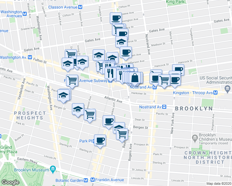 map of restaurants, bars, coffee shops, grocery stores, and more near 22 Brevoort Place in Brooklyn