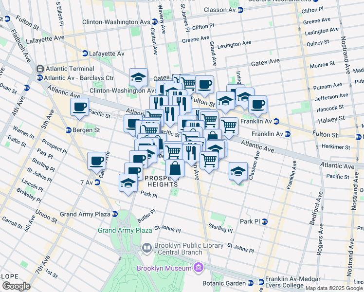 map of restaurants, bars, coffee shops, grocery stores, and more near in Brooklyn