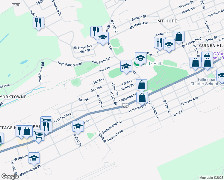 map of restaurants, bars, coffee shops, grocery stores, and more near 232 North 18th Street in Pottsville