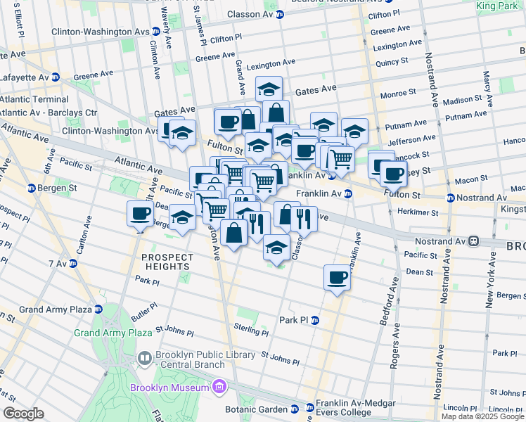 map of restaurants, bars, coffee shops, grocery stores, and more near 1008 Atlantic Avenue in Brooklyn