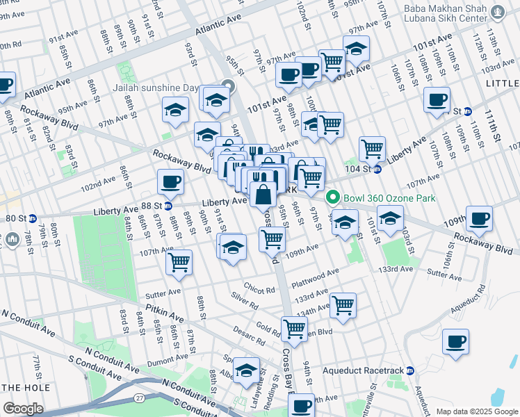 map of restaurants, bars, coffee shops, grocery stores, and more near 9306 Liberty Avenue in Queens