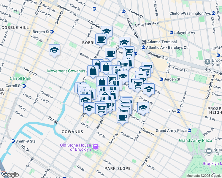 map of restaurants, bars, coffee shops, grocery stores, and more near 311 Douglass Street in Brooklyn