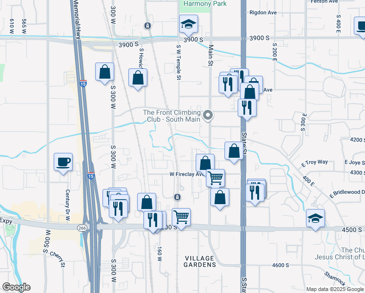 map of restaurants, bars, coffee shops, grocery stores, and more near 145 West Central Avenue in Millcreek