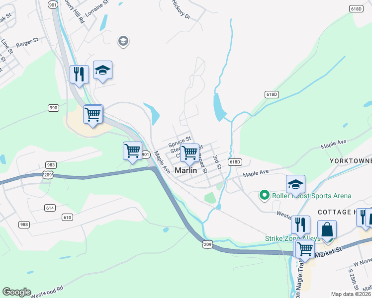 map of restaurants, bars, coffee shops, grocery stores, and more near 309 Chestnut Street in Ashland