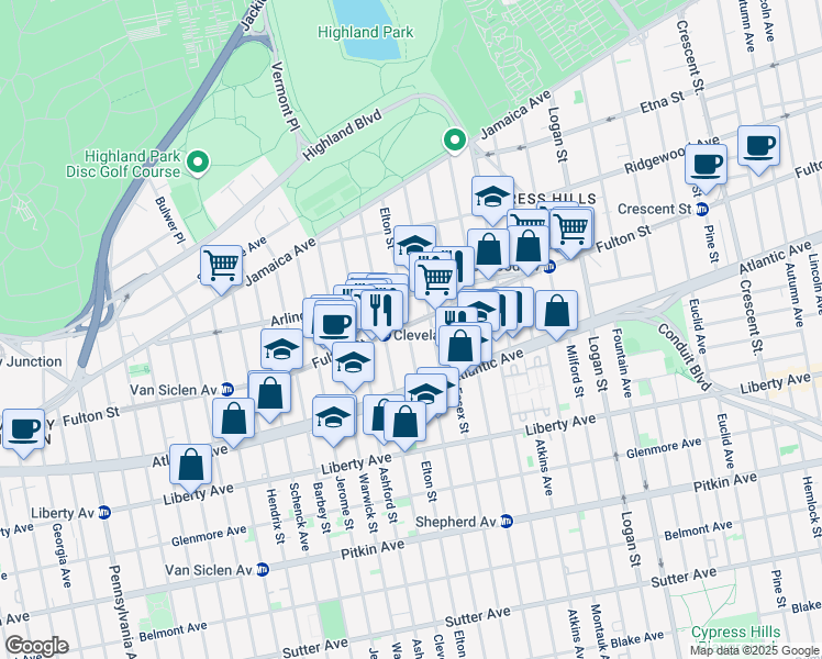 map of restaurants, bars, coffee shops, grocery stores, and more near 2986 Fulton Street in Brooklyn