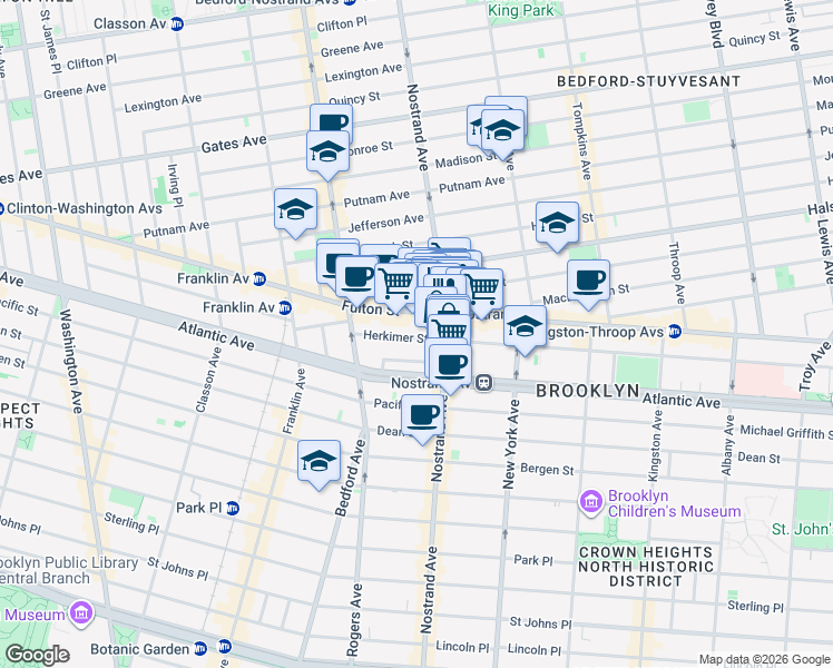 map of restaurants, bars, coffee shops, grocery stores, and more near in Brooklyn