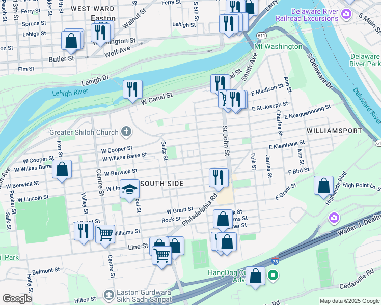 map of restaurants, bars, coffee shops, grocery stores, and more near 424 Schaffers Ct in Easton