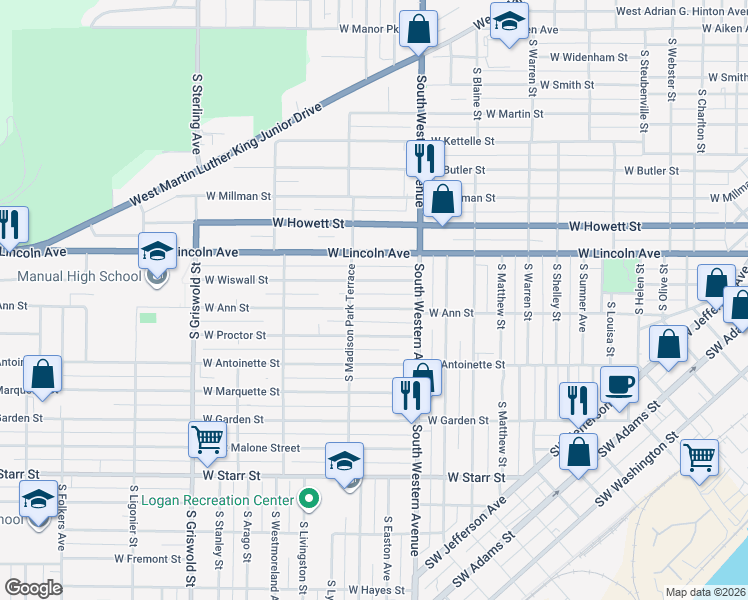 map of restaurants, bars, coffee shops, grocery stores, and more near 2007 West Ann Street in Peoria
