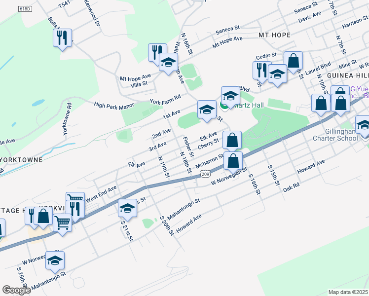 map of restaurants, bars, coffee shops, grocery stores, and more near 232 North 18th Street in Pottsville
