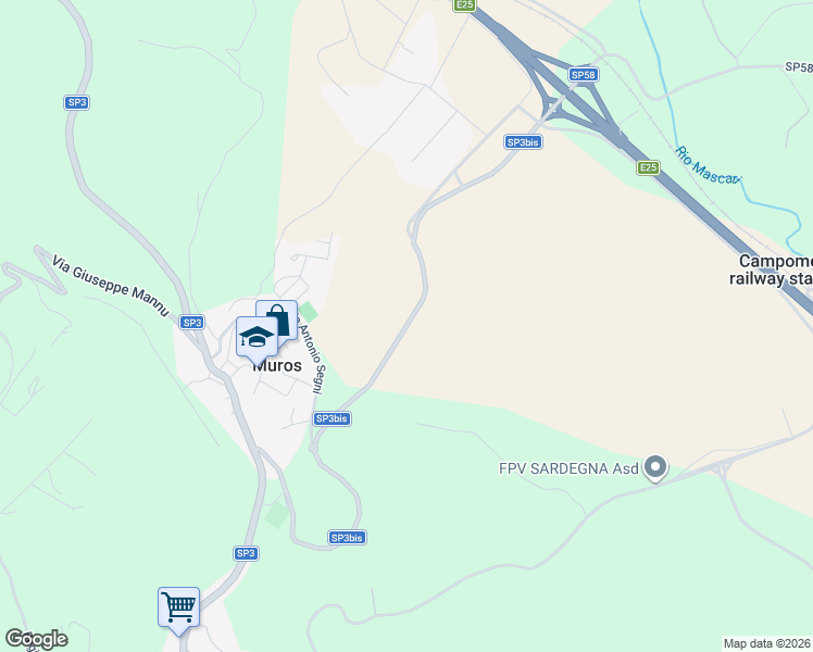 map of restaurants, bars, coffee shops, grocery stores, and more near in Metropolitan City of Sassari