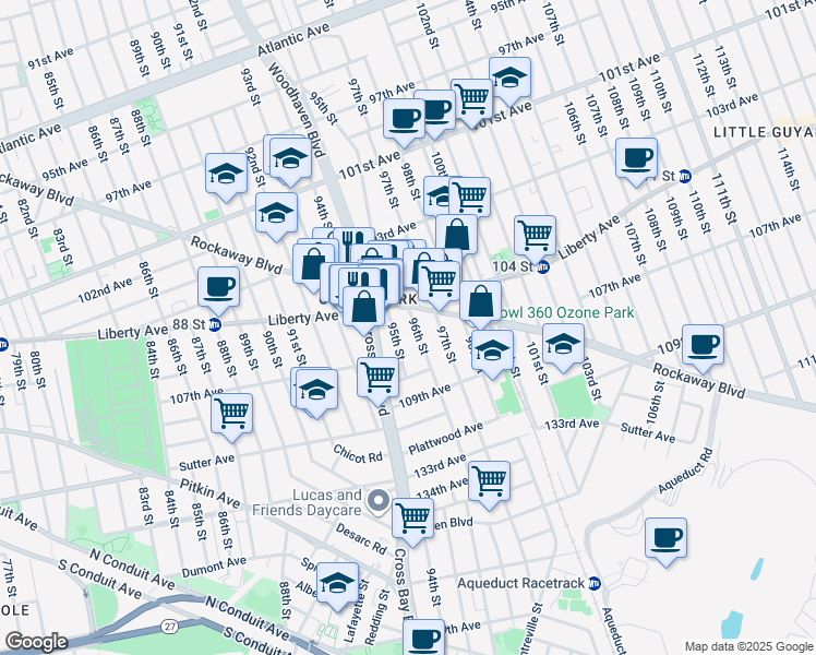 map of restaurants, bars, coffee shops, grocery stores, and more near in Queens