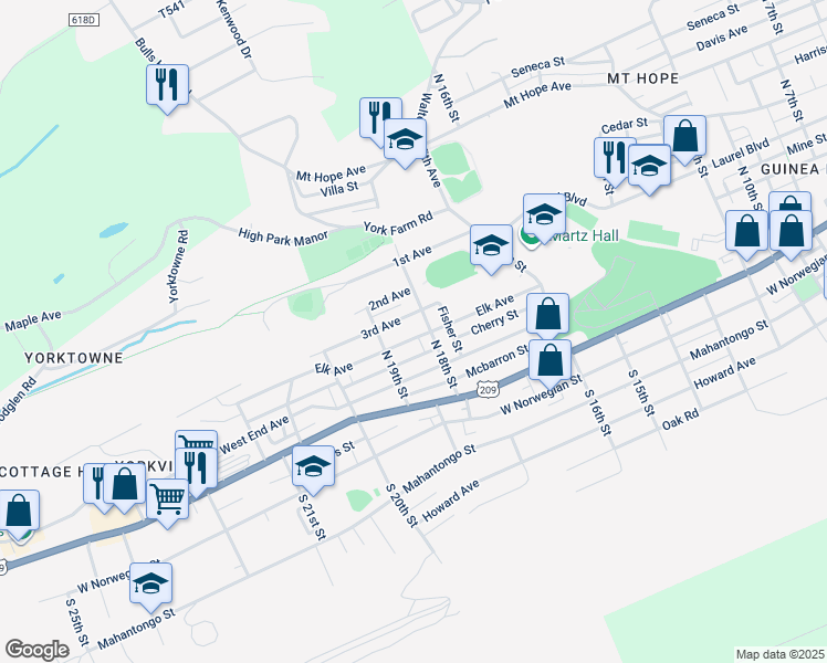 map of restaurants, bars, coffee shops, grocery stores, and more near 1810 Elk Avenue in Pottsville