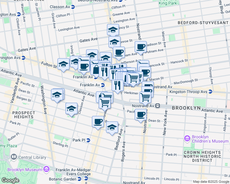 map of restaurants, bars, coffee shops, grocery stores, and more near 9 Bedford Place in Brooklyn