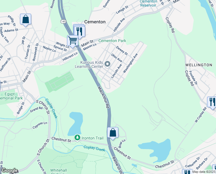map of restaurants, bars, coffee shops, grocery stores, and more near 2 Russell Court in Lehigh County