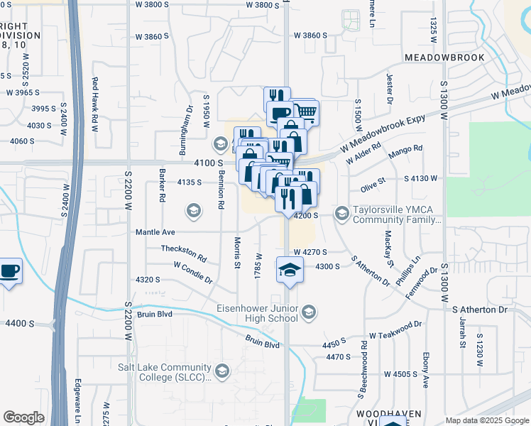 map of restaurants, bars, coffee shops, grocery stores, and more near 1762 Mantle Avenue in Salt Lake City