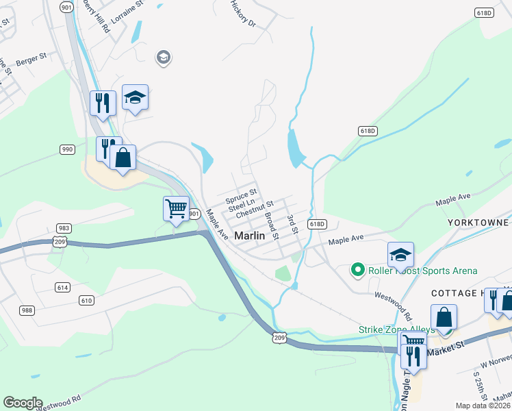 map of restaurants, bars, coffee shops, grocery stores, and more near 309 Chestnut Street in Ashland