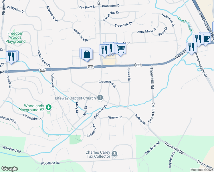 map of restaurants, bars, coffee shops, grocery stores, and more near 220 Greenwood Drive in Cranberry Township