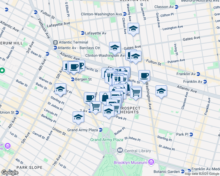 map of restaurants, bars, coffee shops, grocery stores, and more near 609 Bergen Street in Brooklyn
