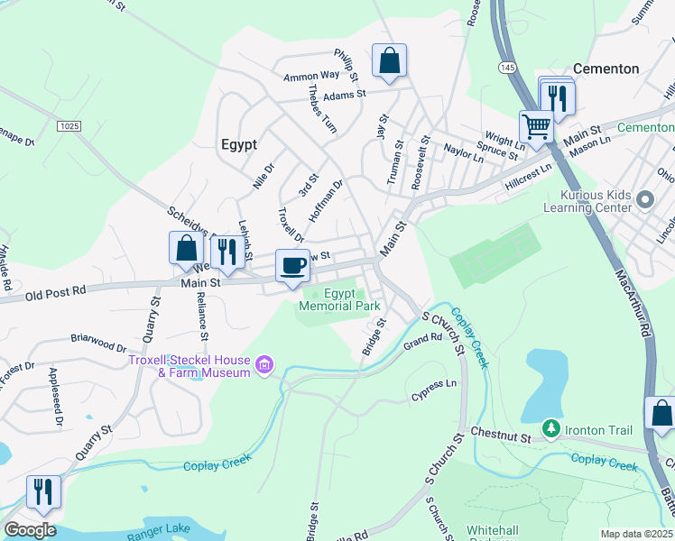 map of restaurants, bars, coffee shops, grocery stores, and more near 4548 Main Street in Lehigh County