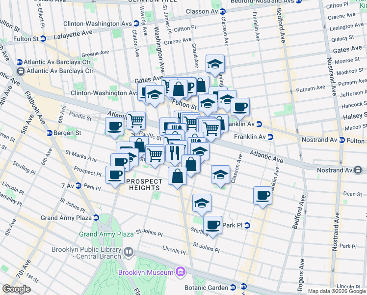 map of restaurants, bars, coffee shops, grocery stores, and more near 914 Pacific Street in Brooklyn