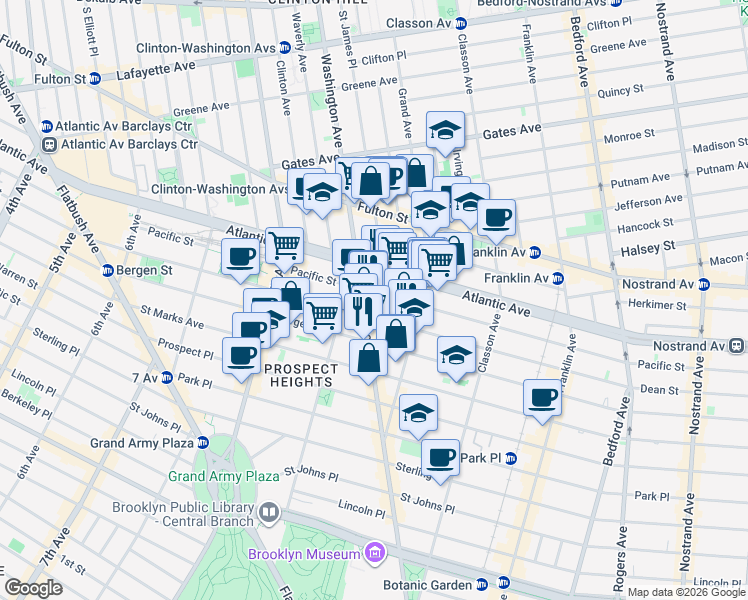map of restaurants, bars, coffee shops, grocery stores, and more near 904 Pacific Street in Brooklyn