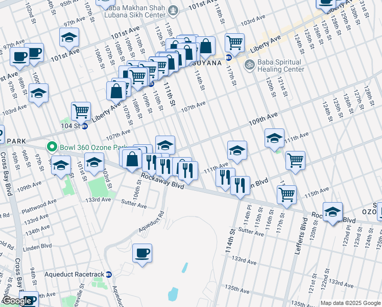 map of restaurants, bars, coffee shops, grocery stores, and more near in Queens