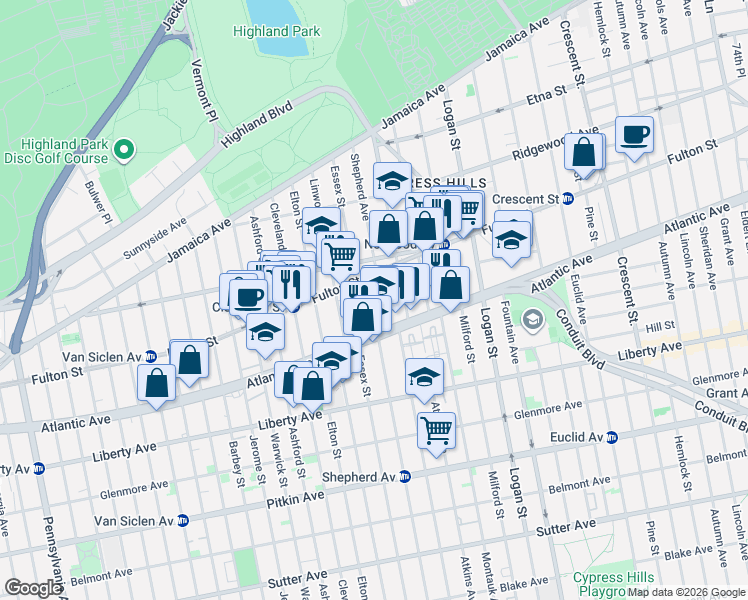 map of restaurants, bars, coffee shops, grocery stores, and more near 179 Essex Street in Brooklyn