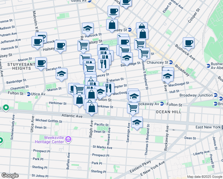map of restaurants, bars, coffee shops, grocery stores, and more near 160 Sumpter Street in Brooklyn