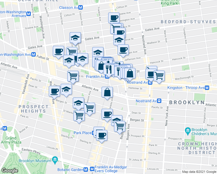 map of restaurants, bars, coffee shops, grocery stores, and more near in Brooklyn