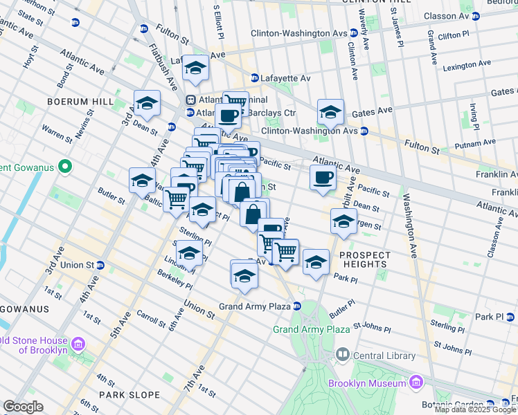 map of restaurants, bars, coffee shops, grocery stores, and more near 261 Flatbush Avenue in Brooklyn