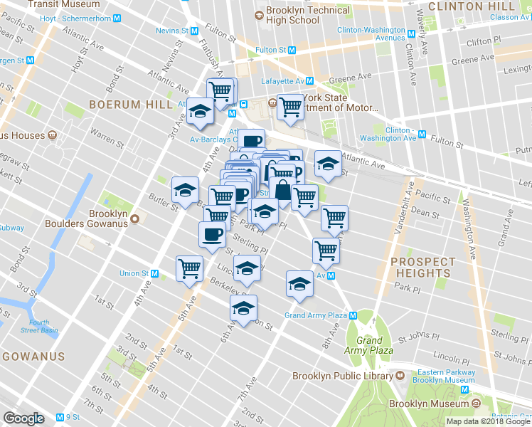 map of restaurants, bars, coffee shops, grocery stores, and more near 22 Prospect Place in Brooklyn