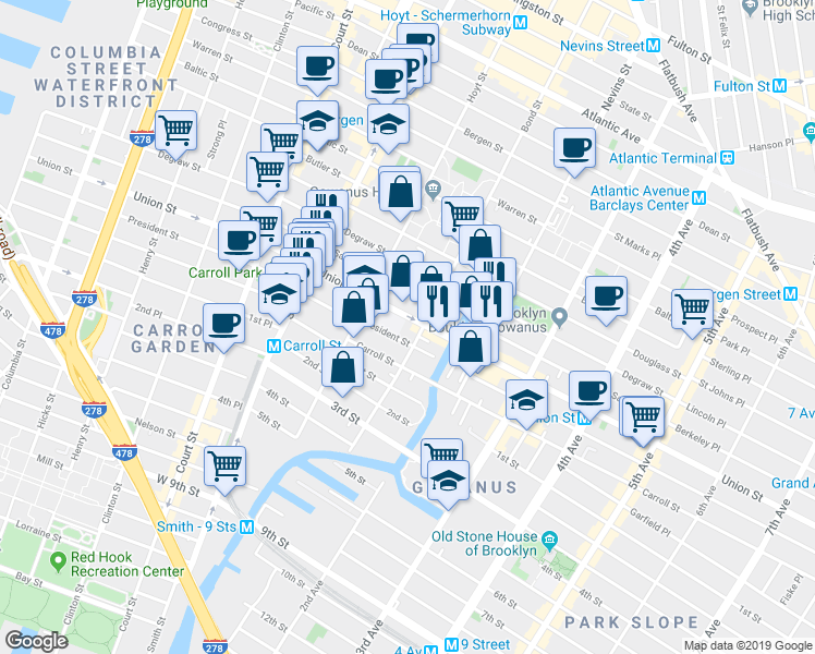 map of restaurants, bars, coffee shops, grocery stores, and more near 434 Union Street in Brooklyn