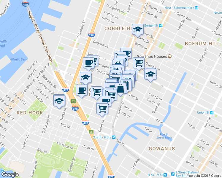 map of restaurants, bars, coffee shops, grocery stores, and more near in Brooklyn