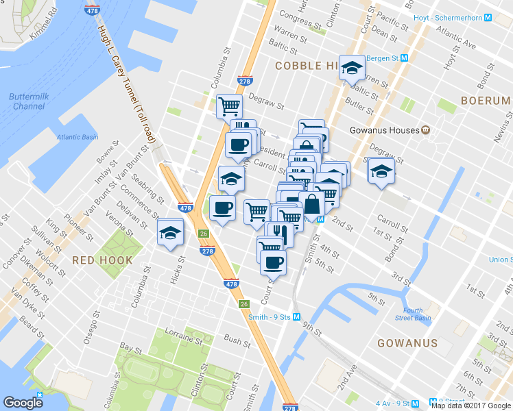 map of restaurants, bars, coffee shops, grocery stores, and more near in Brooklyn