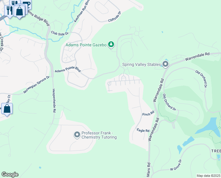 map of restaurants, bars, coffee shops, grocery stores, and more near 1301 Pointe View Drive in Mars
