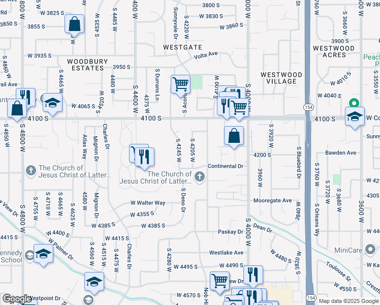 map of restaurants, bars, coffee shops, grocery stores, and more near 4196 South 4205 West in West Valley City